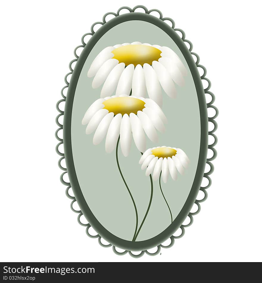 Flowers camomiles in vintage frame. Flowers camomiles in vintage frame