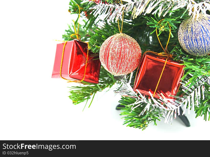 Decorated christmas tree isolated on white background