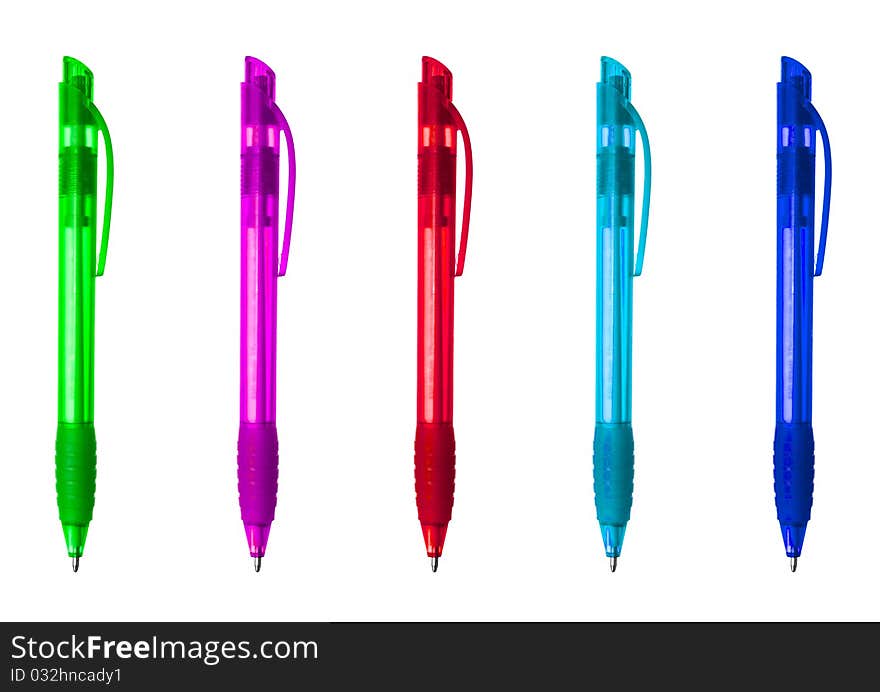 Different colors pens isolated on the white