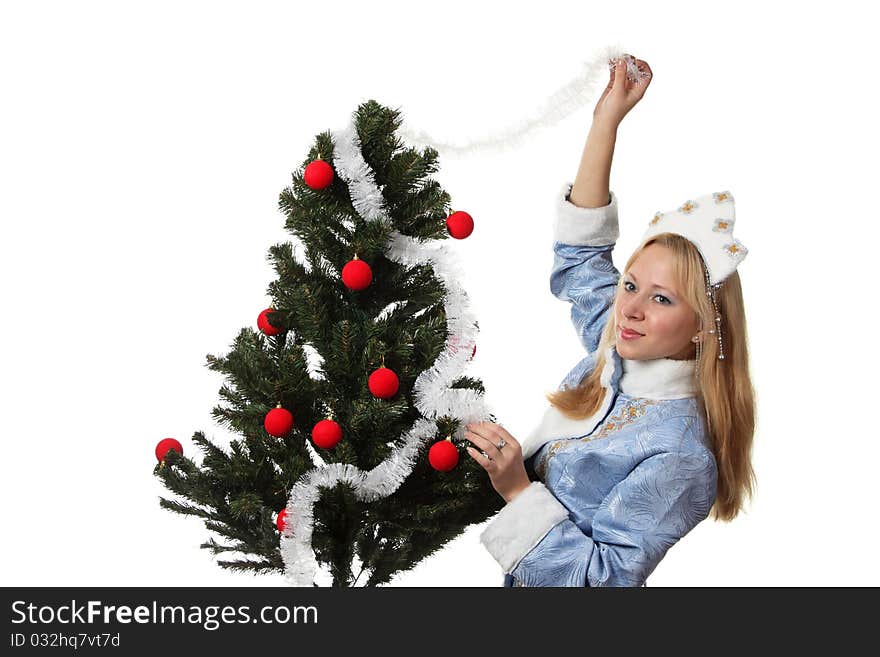 A young woman in costume of Snow Maiden