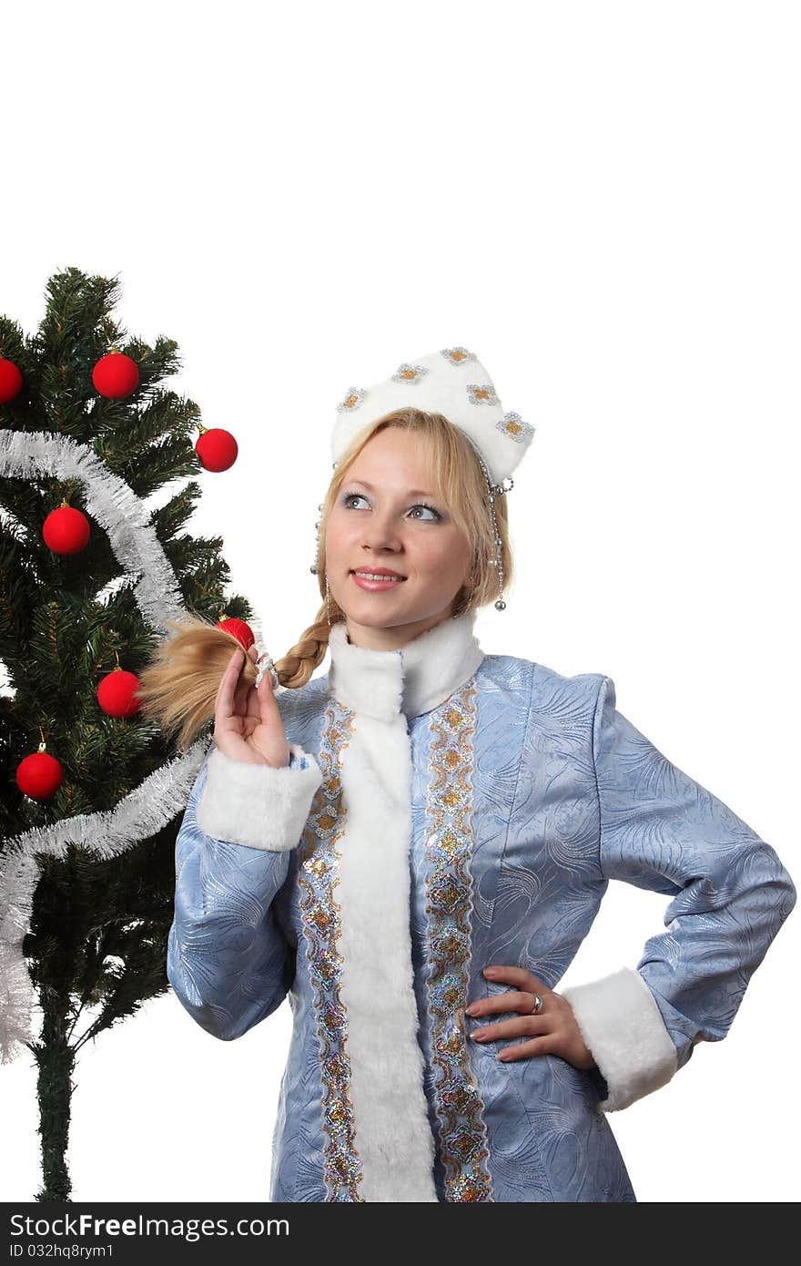 A young woman in costume of Snow Maiden