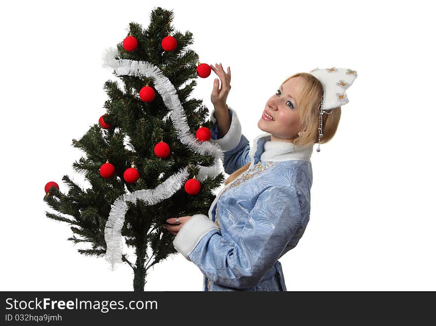 A young woman in costume of Snow Maiden