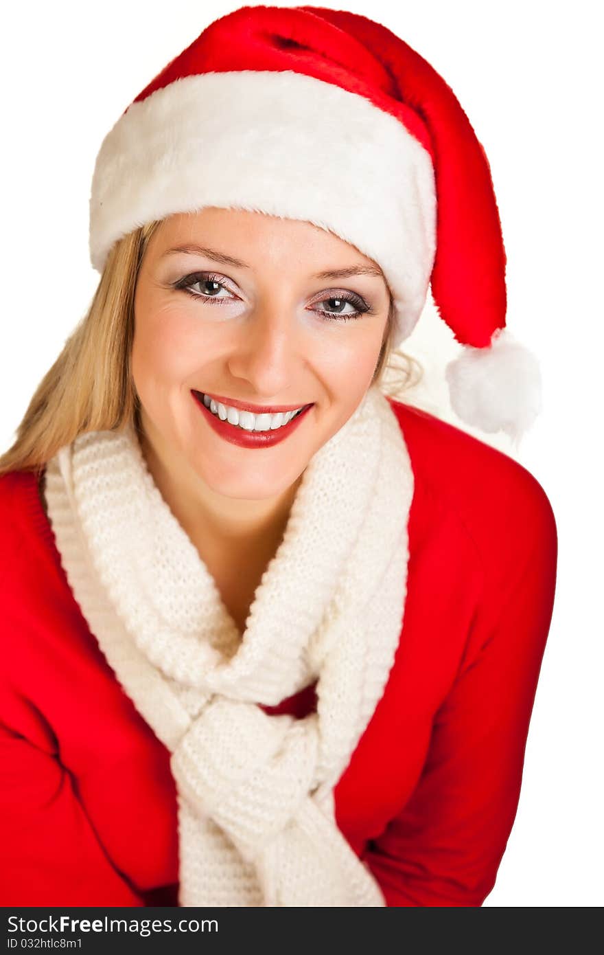 Woman in santa hat with presents