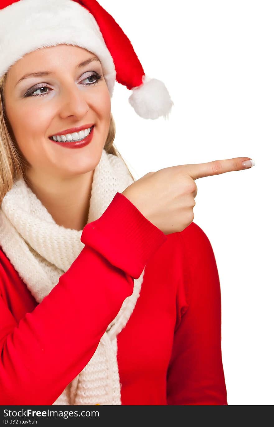 Woman in santa hat with presents