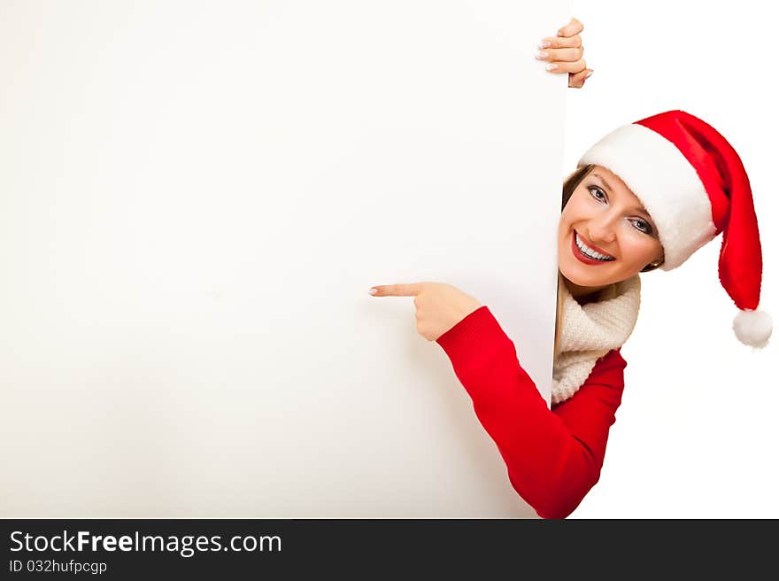 Woman In Santa Hat With Presents