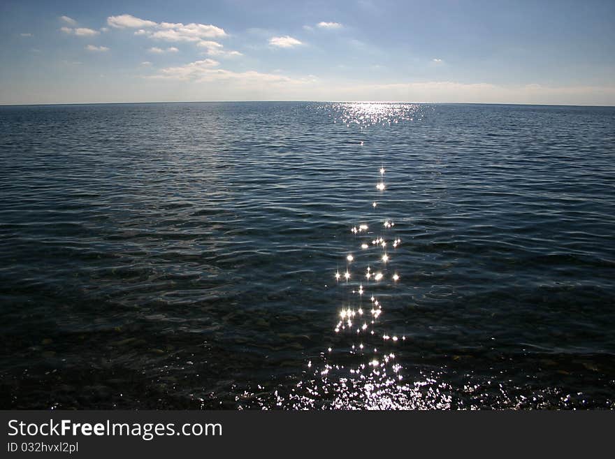 Sunset road on the calm Black sea. Russia. . Sunset road on the calm Black sea. Russia.