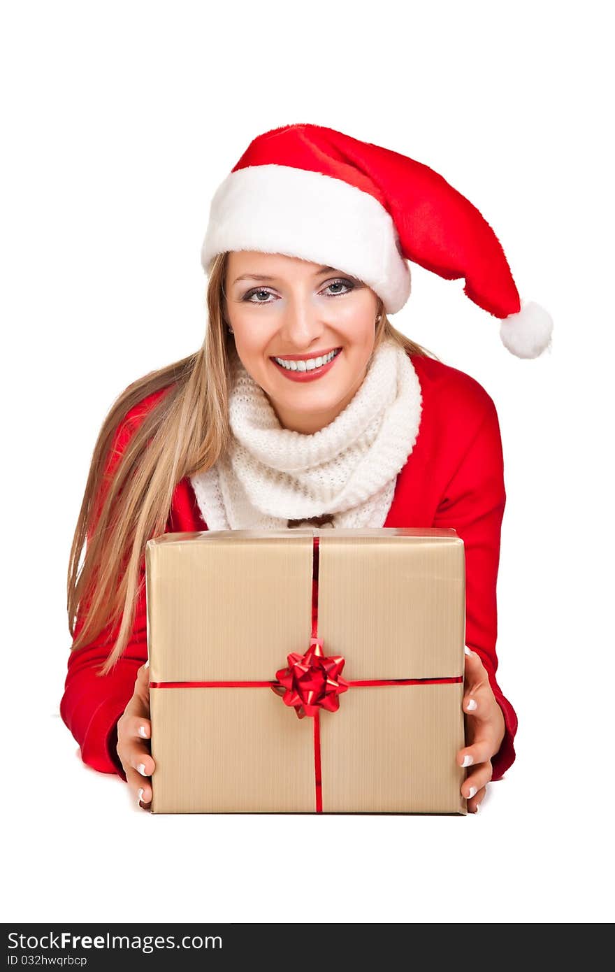 Woman In Santa Hat With Presents