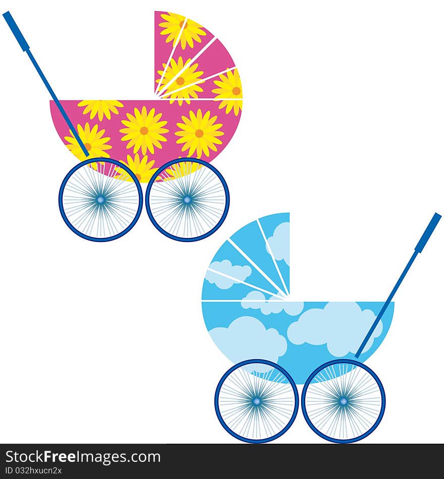 Pink or blue pram for newborns and their mothers. Pink or blue pram for newborns and their mothers