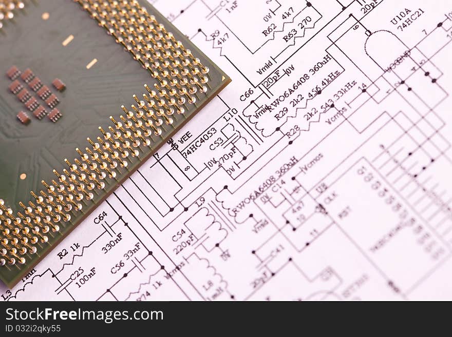 An electronic schematic diagram. Ideal technology background.