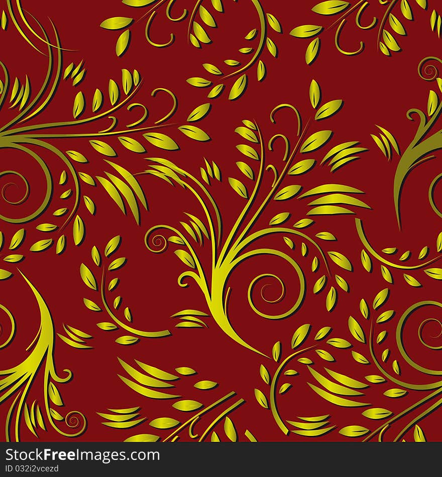 Red seamless background with leaves