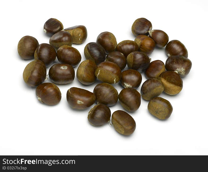 Lot of Chestnuts on white background