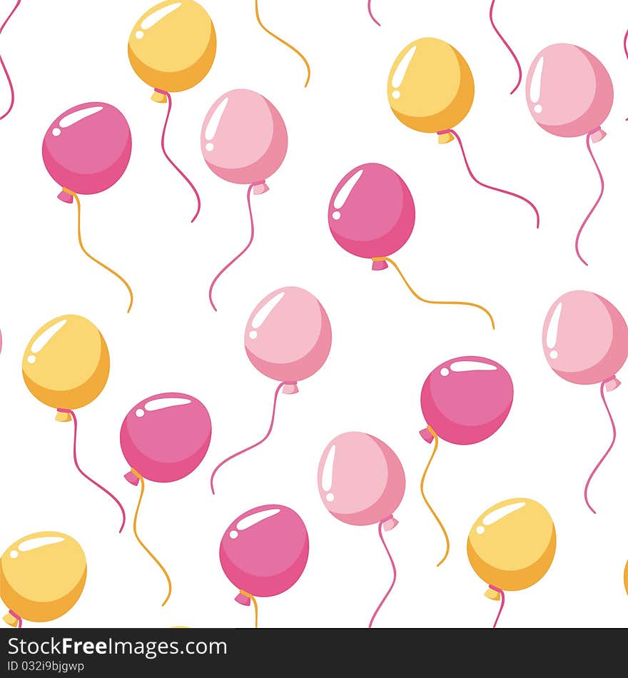 Many balloons fly up. Pink and Yellow