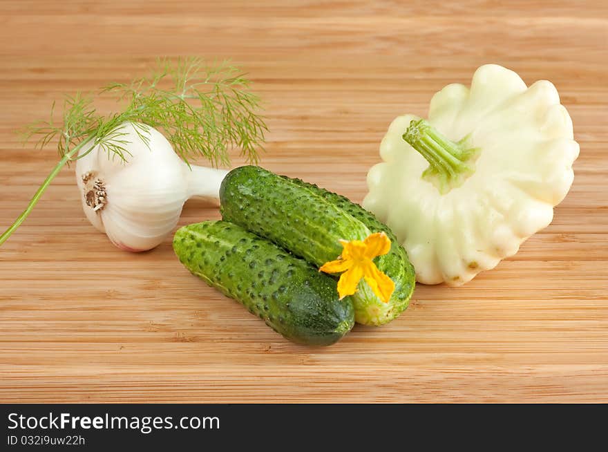 Cucumbers, squash and garlic