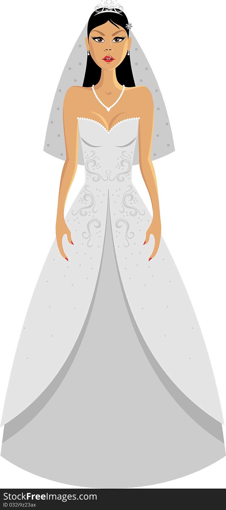 A bride in a wedding dress white