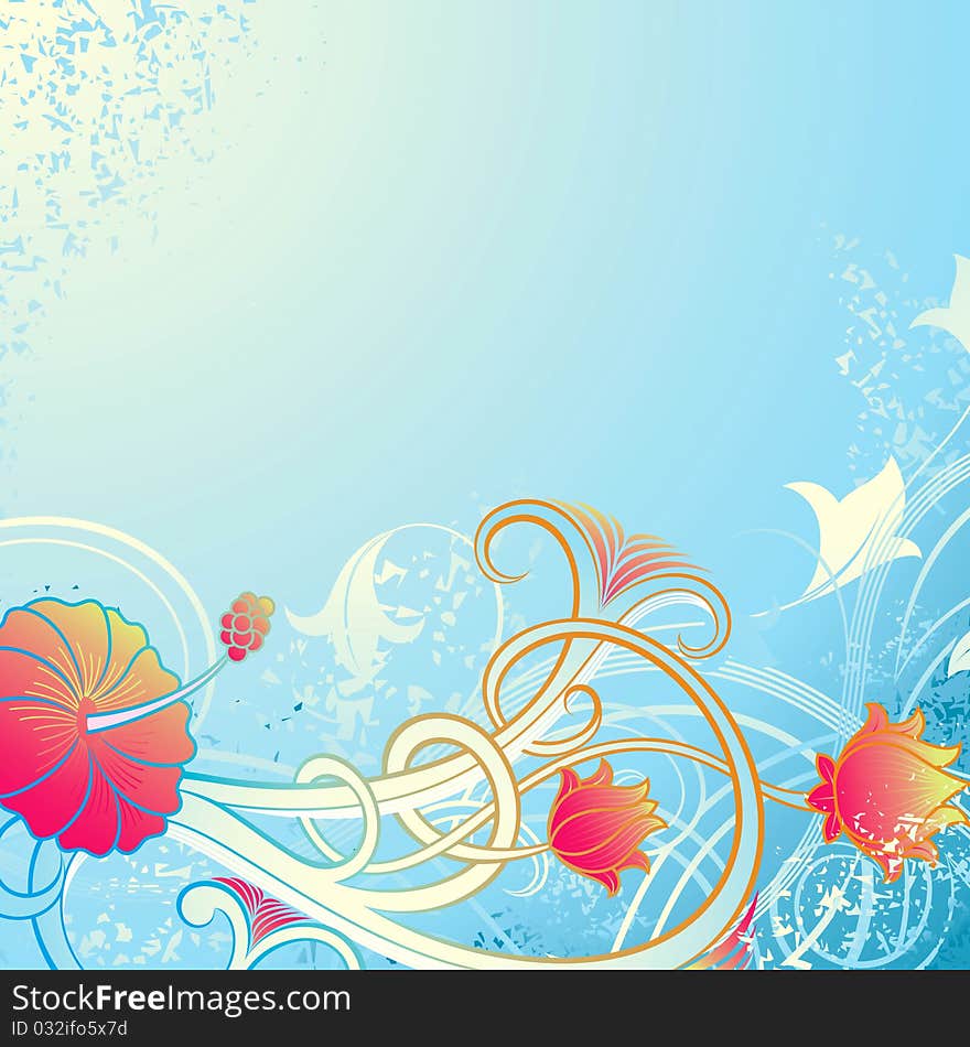 Illustration of abstract floral scroll on grunge background. Illustration of abstract floral scroll on grunge background.