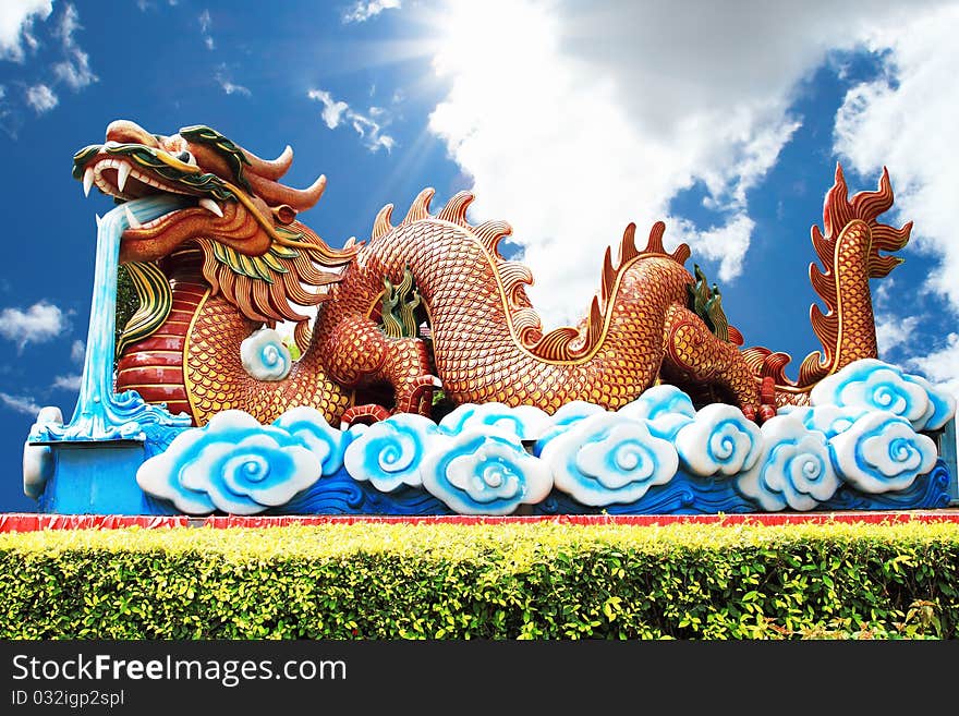 Golden Dragon And Blue Sky