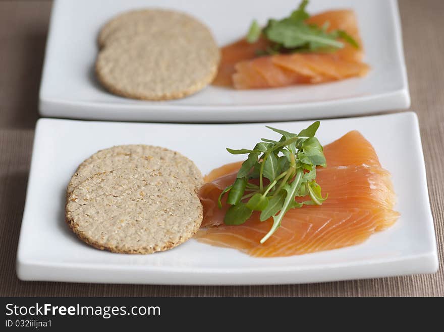 Scottish smoked salmon with oatcakes and rocket