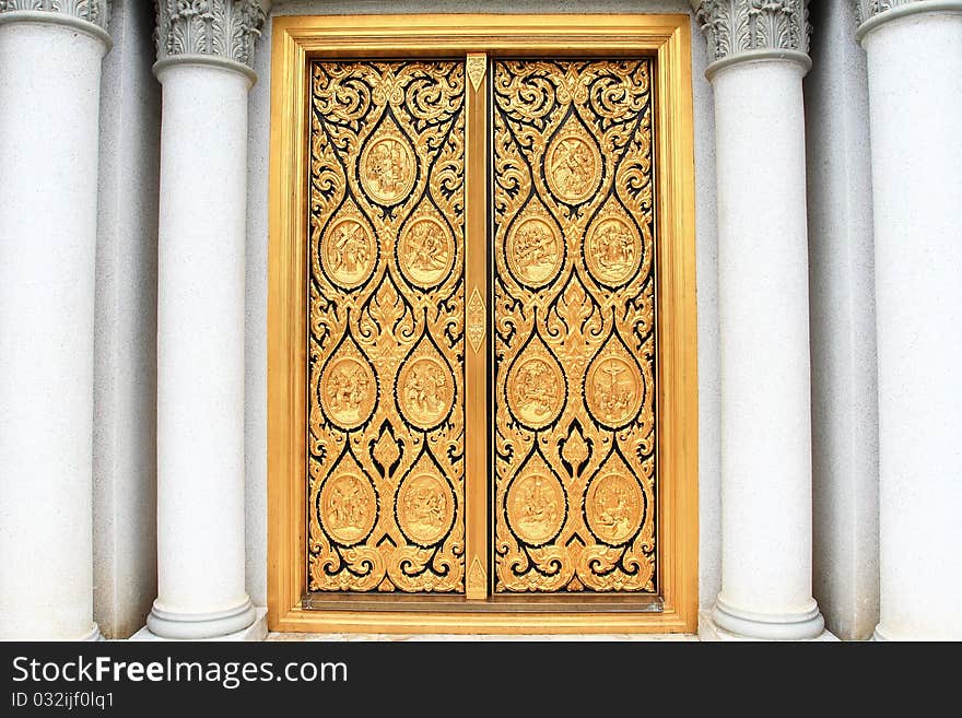 Vintage door and classic column in church