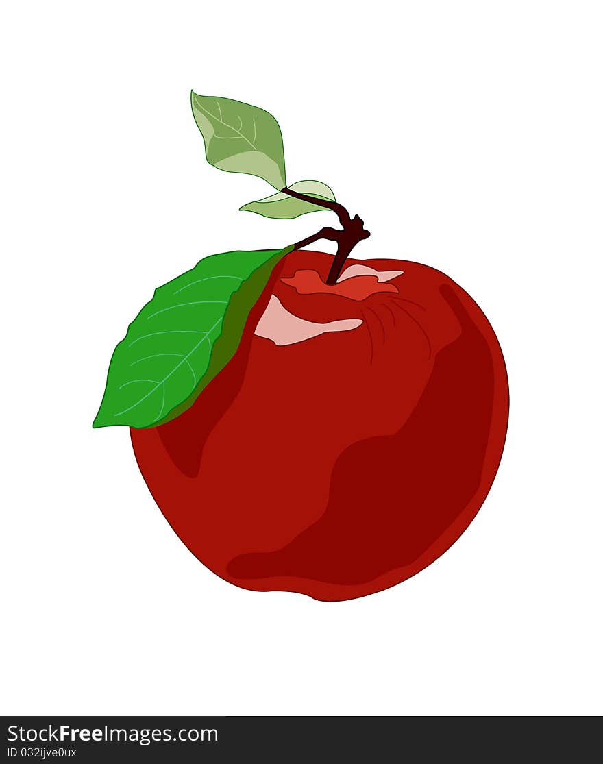 Red Apple With Green Leaf