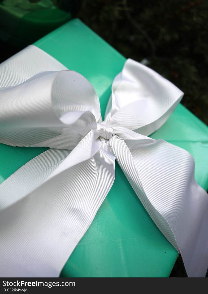 A Christmas Present tied with ribbon