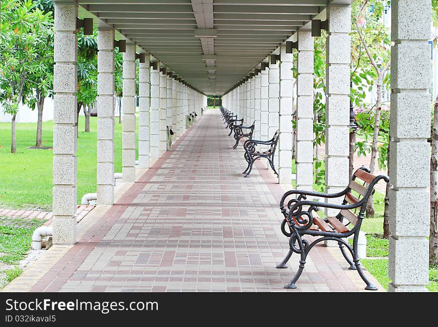 Wooden benches  in park