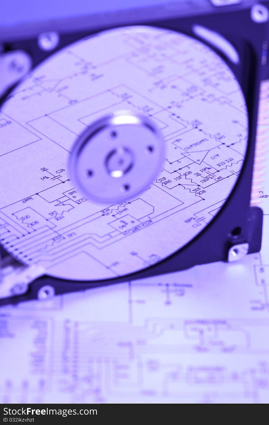 Electronic components on a schematic diagram background.