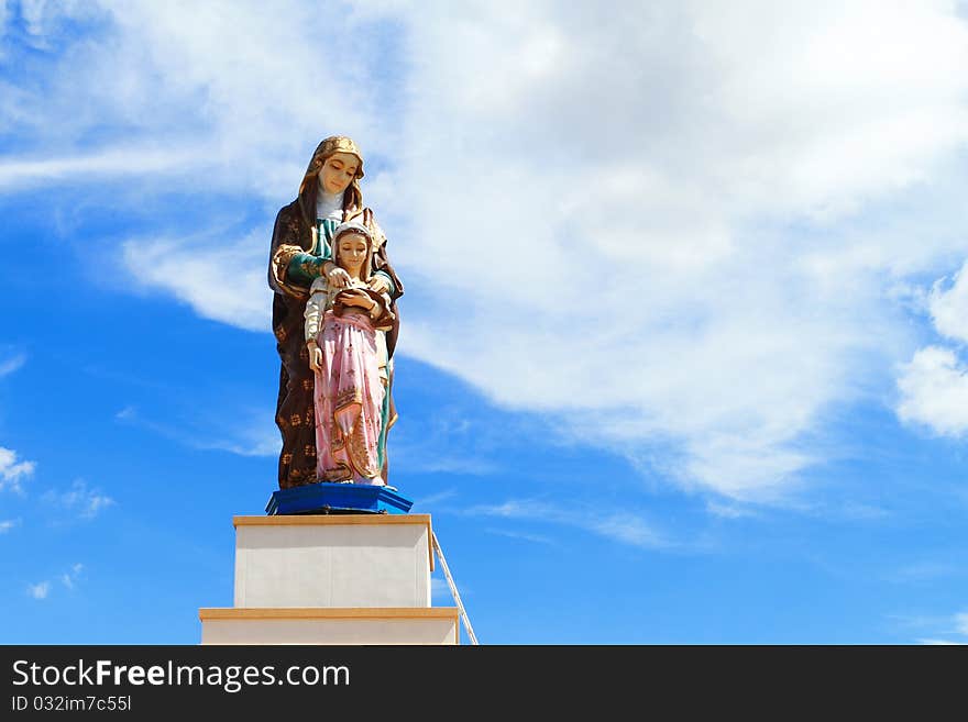 Maria Statue and blue sky in Thailand