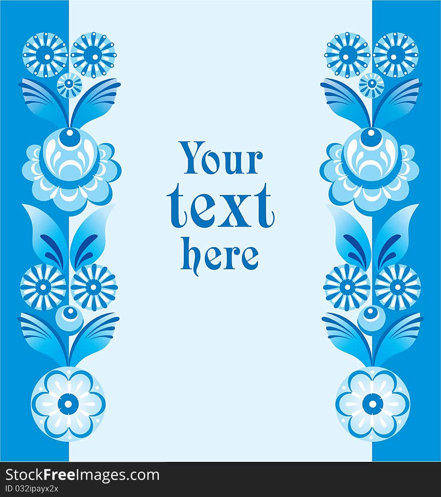 Winter blue floral blank in folk style