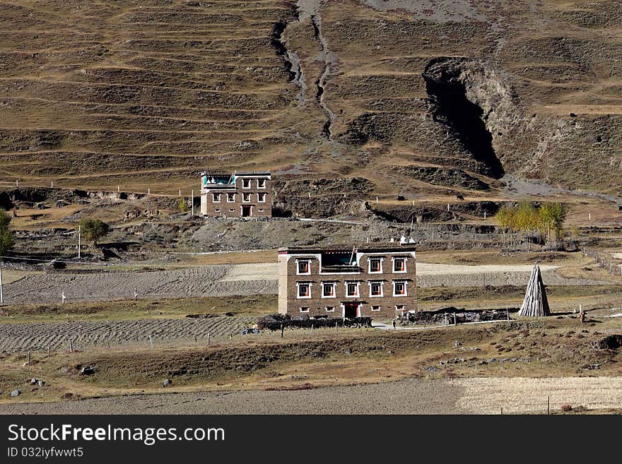 Tibetan village near mountains,western sichuan of china