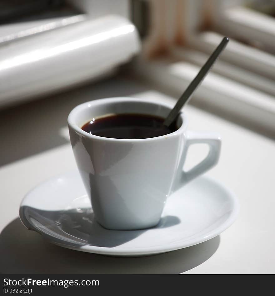 Morning coffee on the window sill