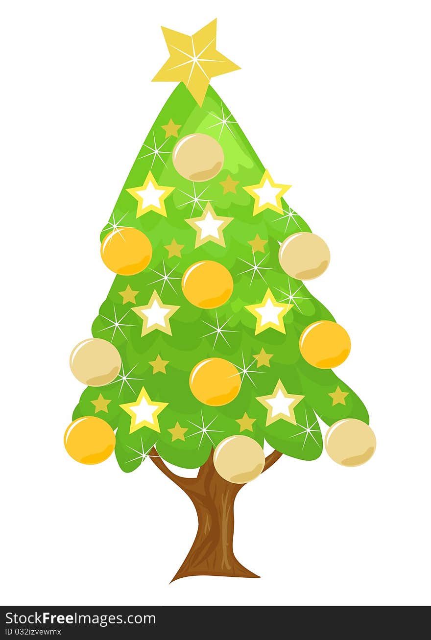 Decorated golden Christmas tree