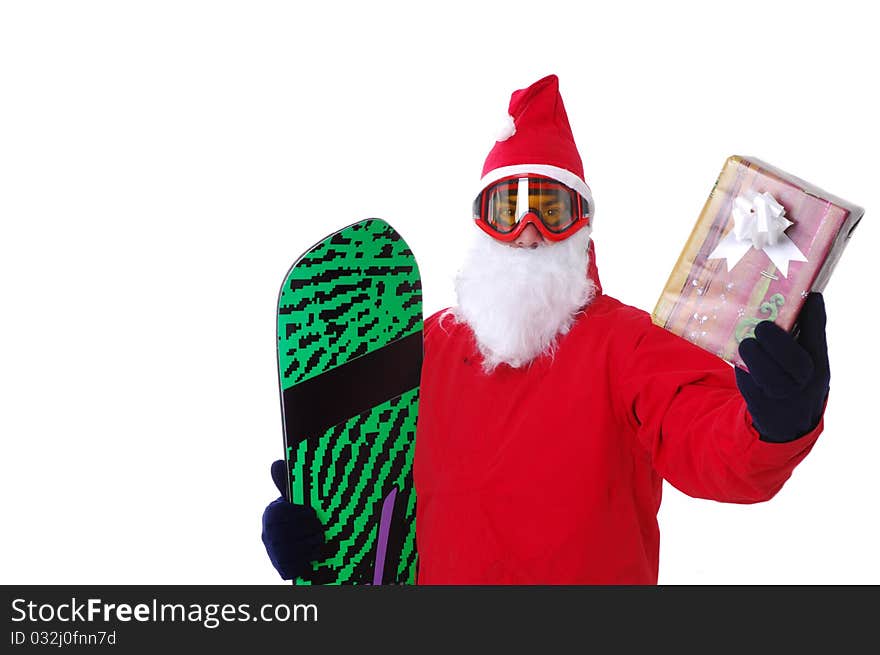 Snowboarder,dress as Santa Claus