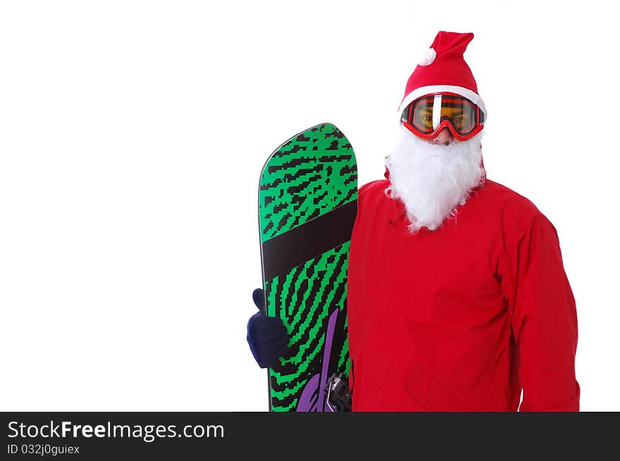 Snowboarder,dress as Santa Claus