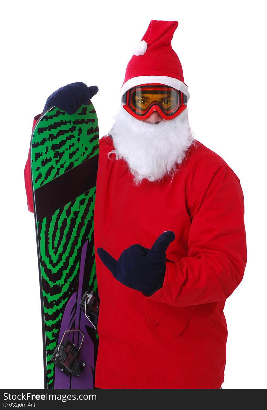 Snowboarder,dress as Santa Claus