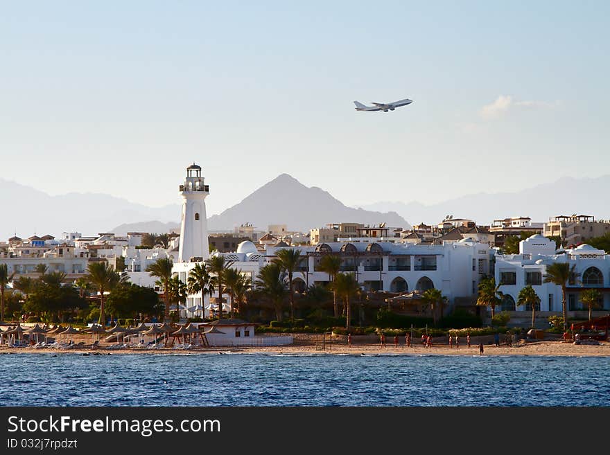 Flying aircraft against the background of Charm el-Cheikh