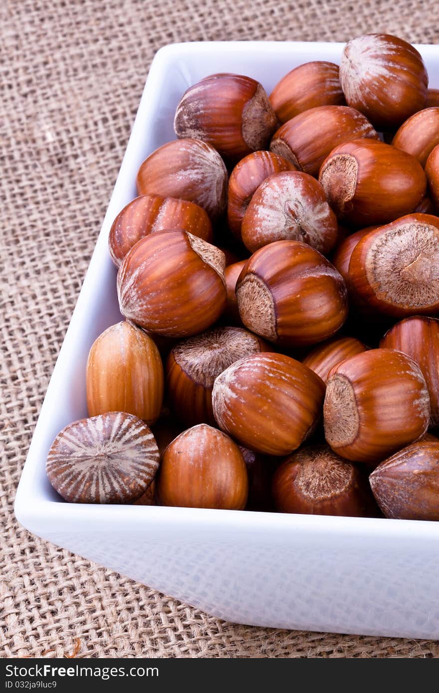 Selection of Hazelnuts in a square bowl