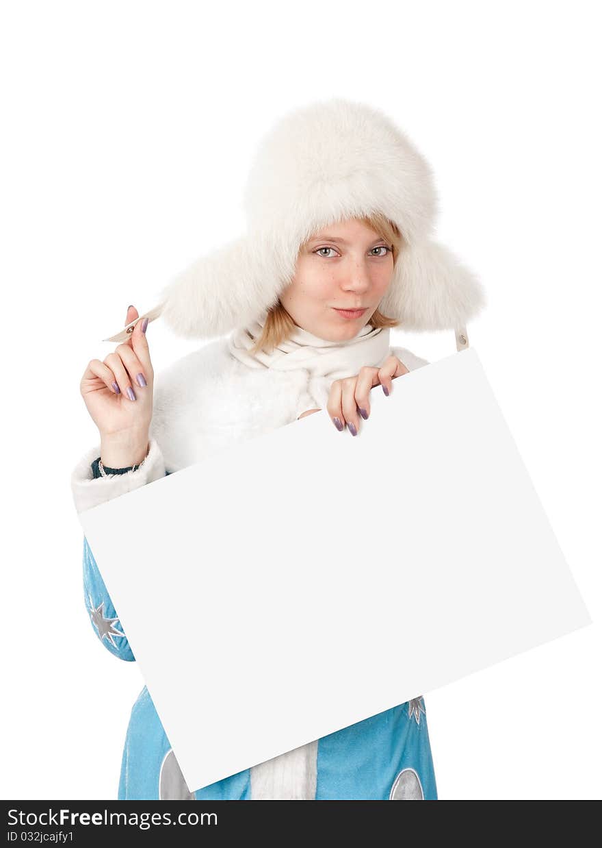 Christmas woman holding a banner