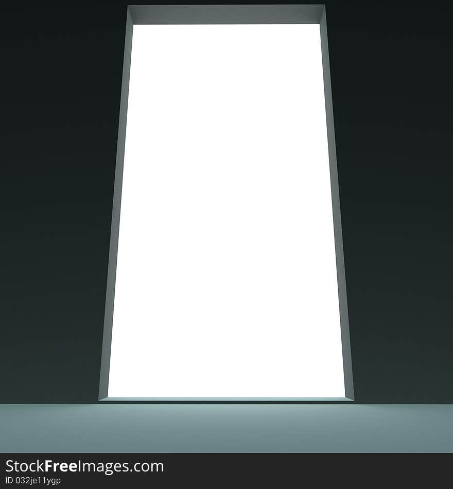 Brightly lit exit from a room outside. 3d computer modeling