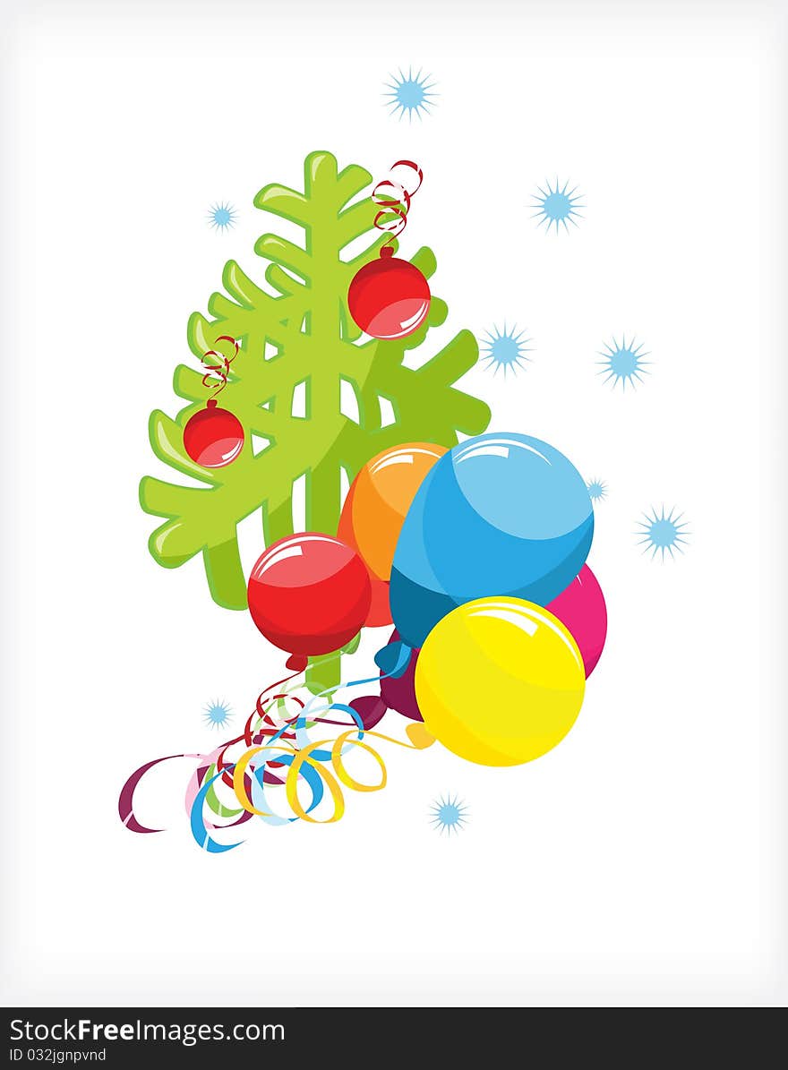 Christmas Tree and colorful balloons. Christmas Tree and colorful balloons