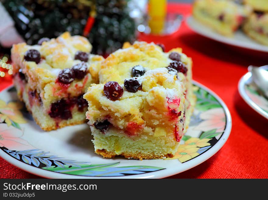 Some pieces of tasty cranberry pie on the plate