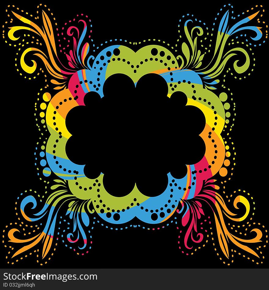 Colorful ornamental frame on black background