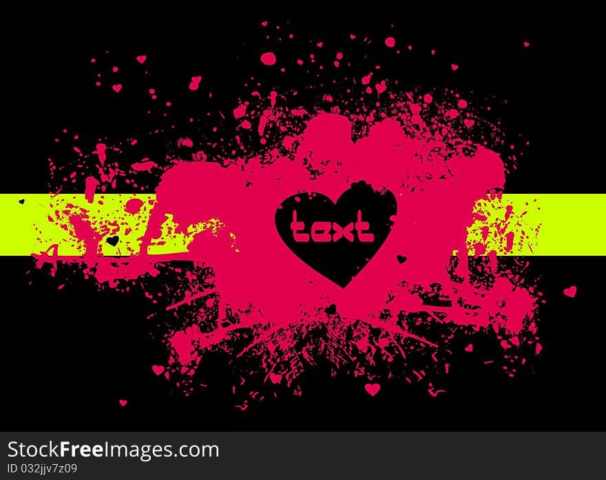 Illustration of pink stain with heart on black bg