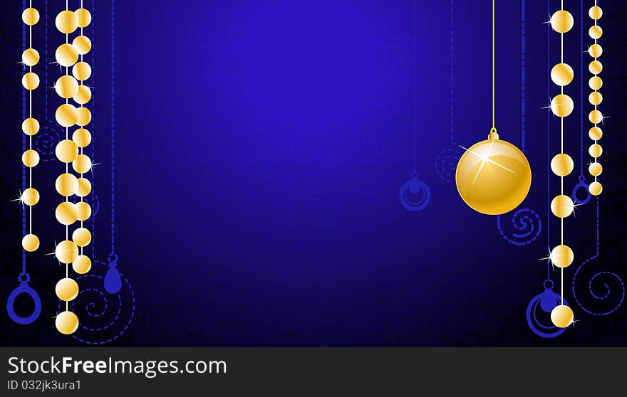 Blue ornamental wallpaper with gold christmas bal