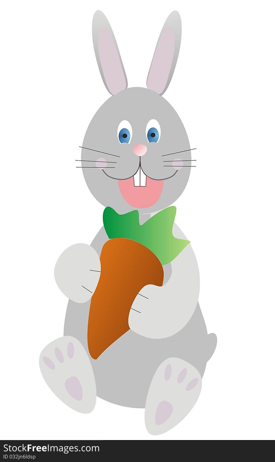 Gray rabbit with carrots on a white background