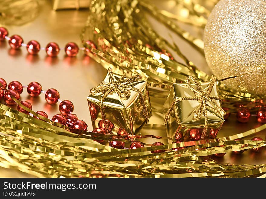 Christmas  theme with golden  gift boxes. Christmas  theme with golden  gift boxes