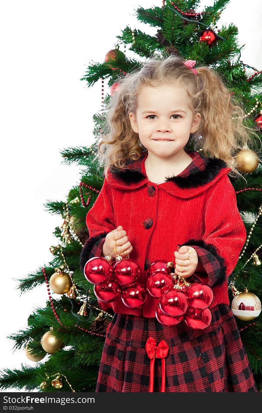 Portrait of a little girl with red bulb. Portrait of a little girl with red bulb