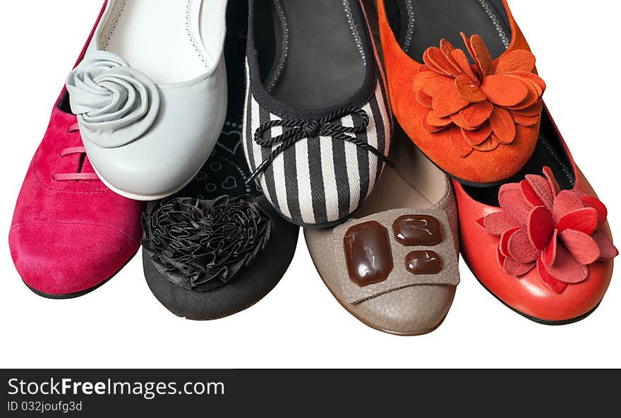 Different colors female shoe isolated