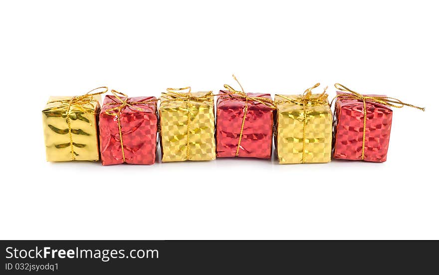 Colorful gift boxes isolated on a white background