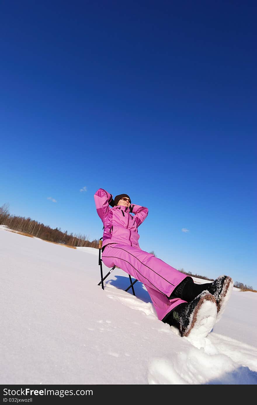 Young attractive girl on winter fishing. Young attractive girl on winter fishing