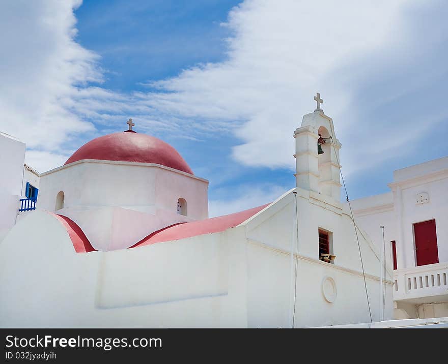 The famous church on the waterfront in Mykonos Chora. The famous church on the waterfront in Mykonos Chora.